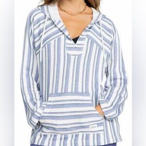 Roxy Wild and Free Pullover Hoodie in Bijou Blue Silk Stripe Women’s XL Beach